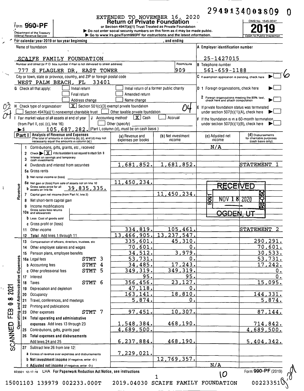 Image of first page of 2019 Form 990PF for Scaife Family Foundation