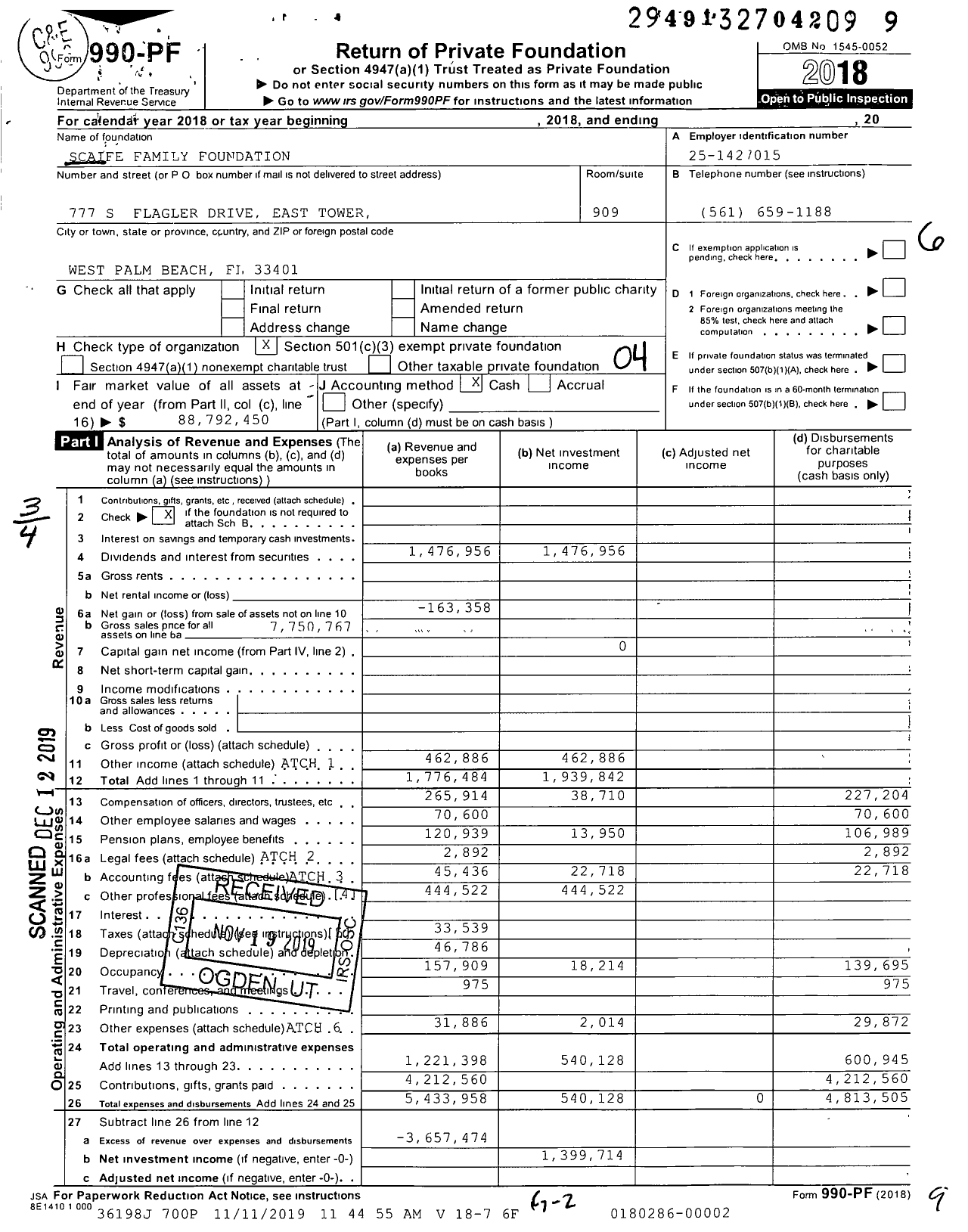 Image of first page of 2018 Form 990PF for Scaife Family Foundation