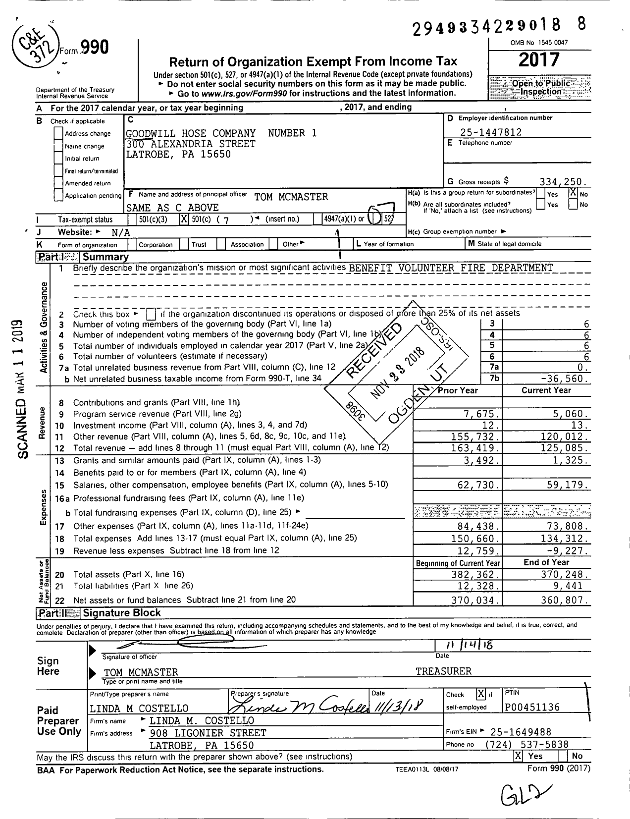 Image of first page of 2017 Form 990O for Goodwill Hose Company Number 1