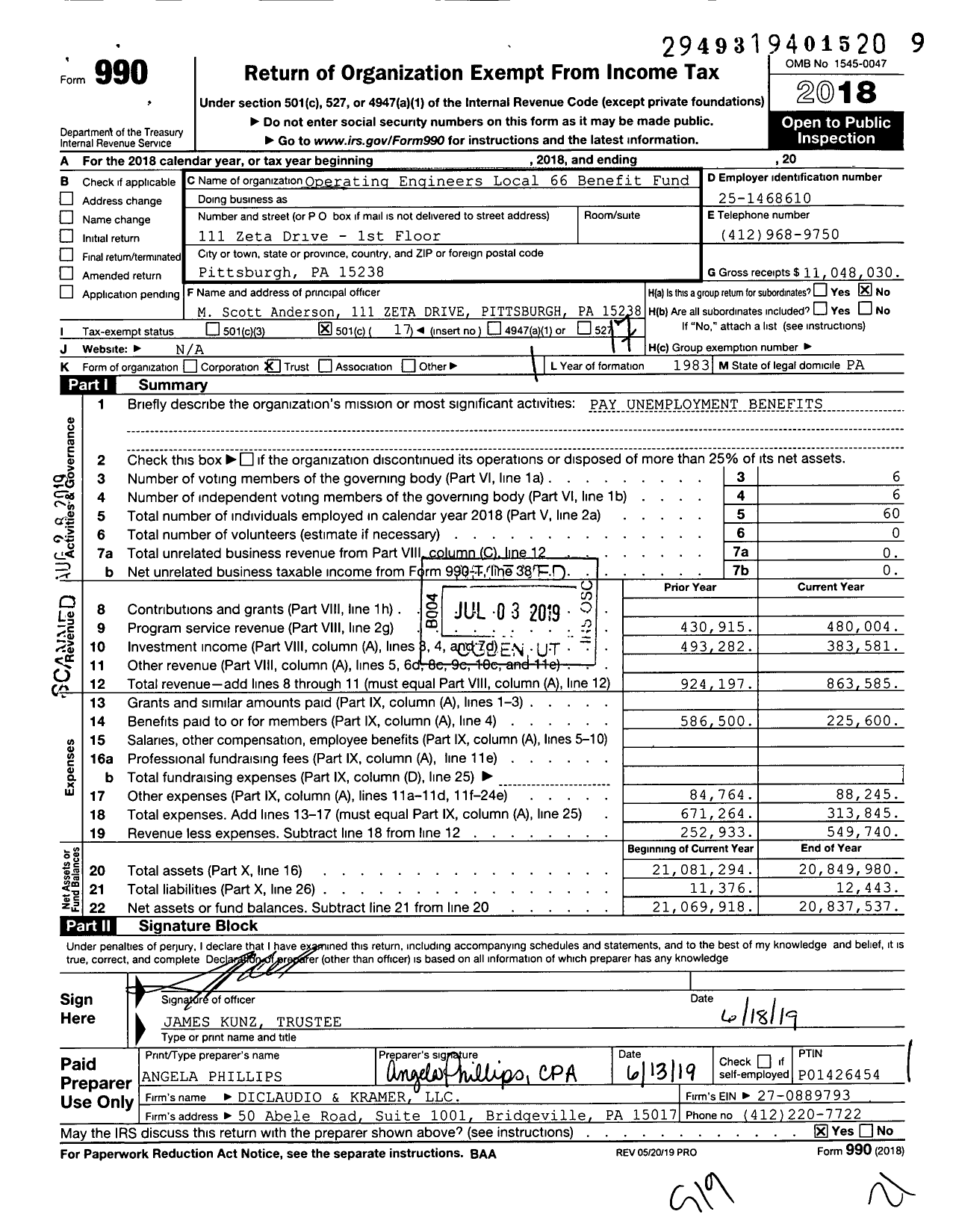 Image of first page of 2018 Form 990O for Operating Engineers Local 66 Benefit Fund