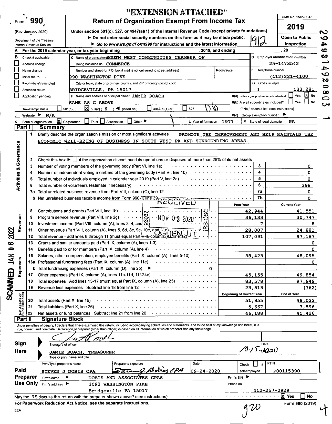 Image of first page of 2019 Form 990O for South West Communities Chamber of Commerce