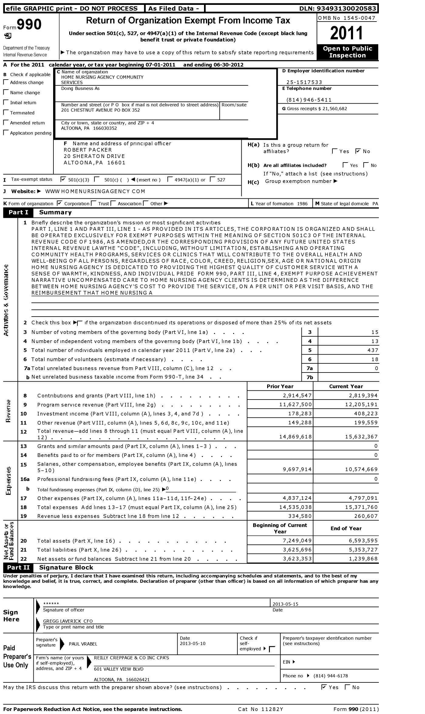 Image of first page of 2011 Form 990 for Home Nursing Agency Healthcare