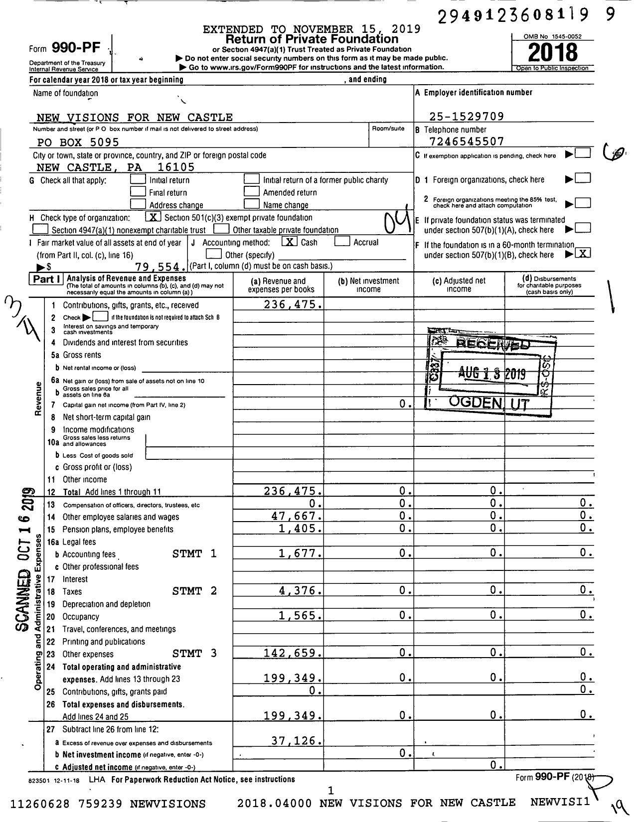 Image of first page of 2018 Form 990PF for New Visions for New Castle