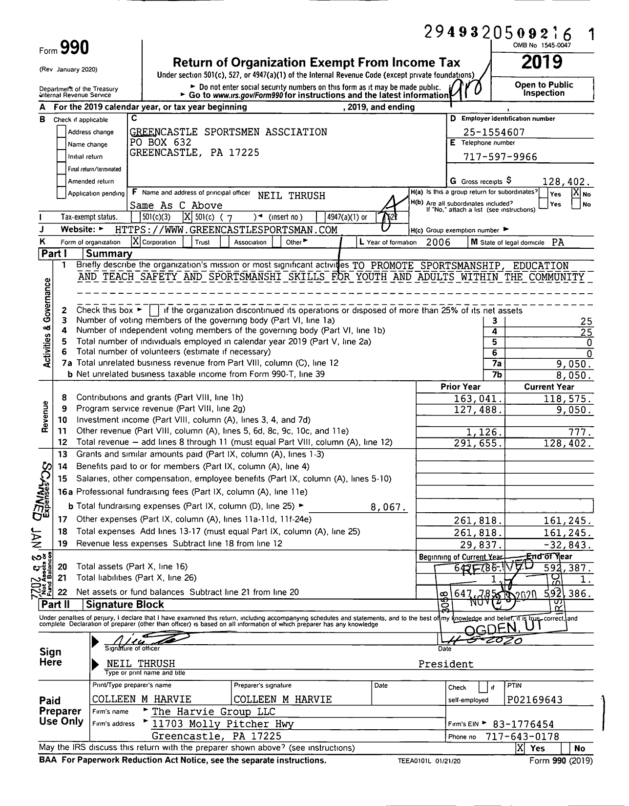 Image of first page of 2019 Form 990O for Greencastle Sportsmen Association