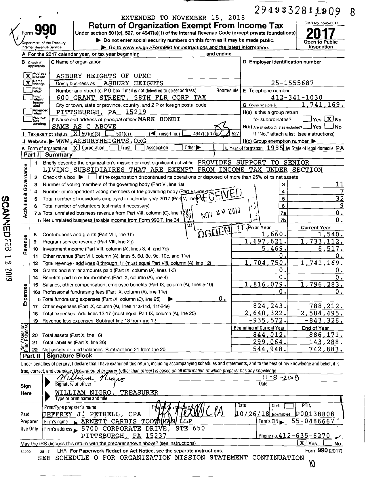 Image of first page of 2017 Form 990 for Asbury Heights