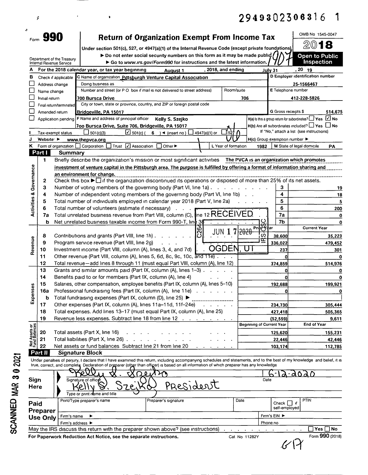 Image of first page of 2018 Form 990O for Pittsburgh Venture Capital Association