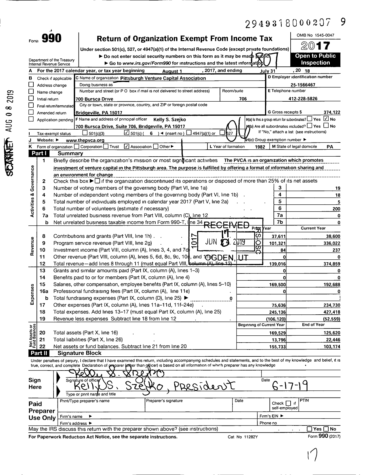 Image of first page of 2017 Form 990O for Pittsburgh Venture Capital Association