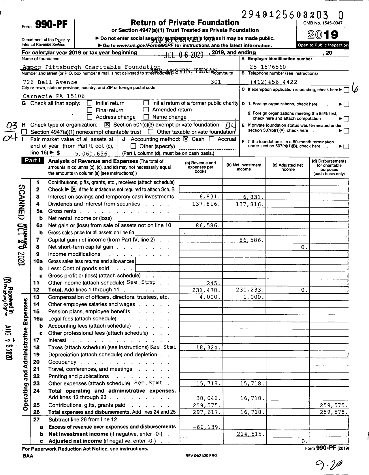 Image of first page of 2019 Form 990PR for Ampco-Pittsburgh Charitable Foundation