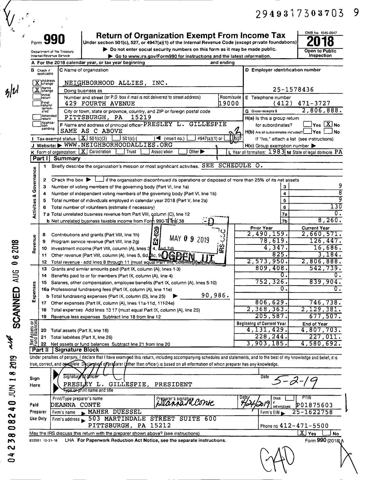 Image of first page of 2018 Form 990 for Neighborhood Allies