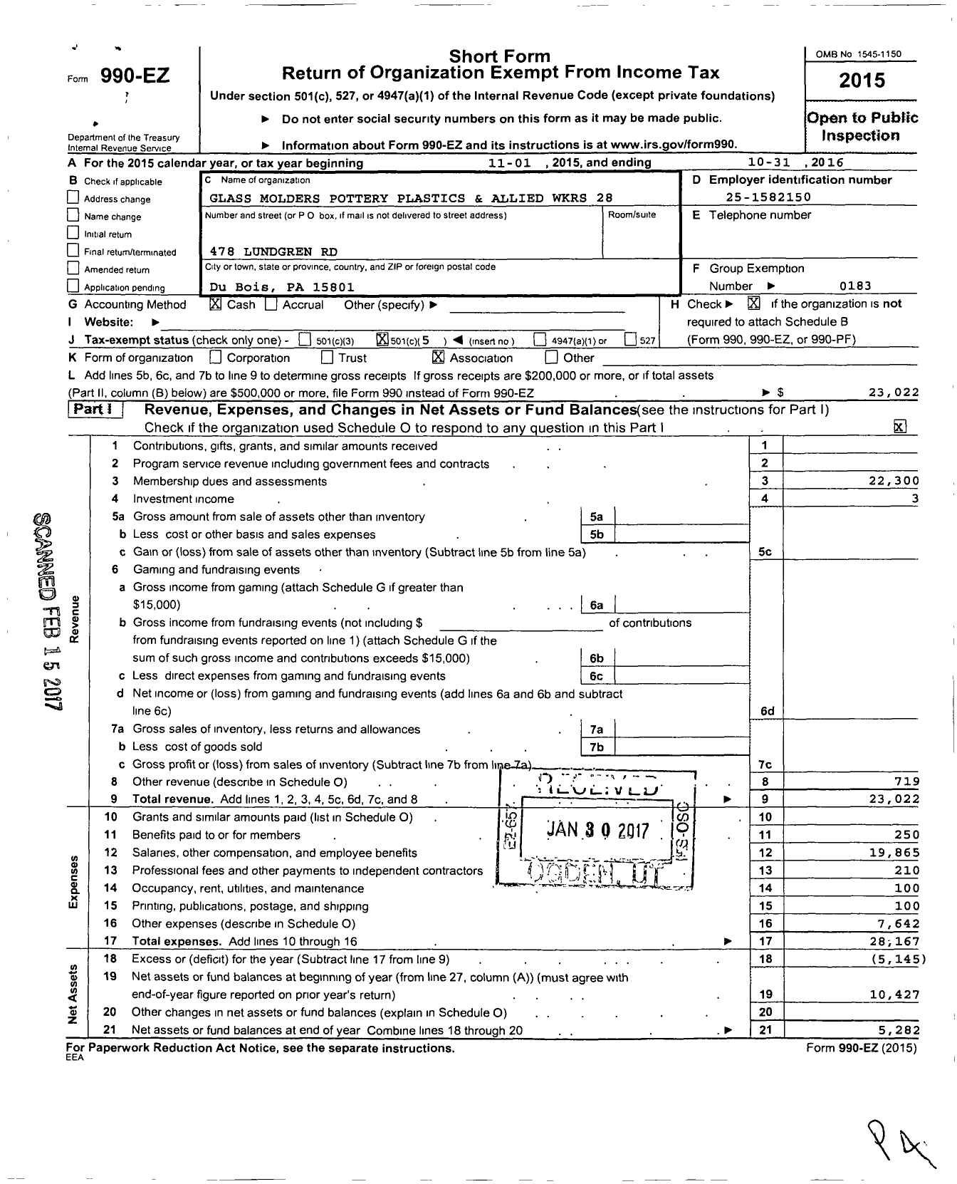 Image of first page of 2015 Form 990EO for United Steelworkers - 00028m Local