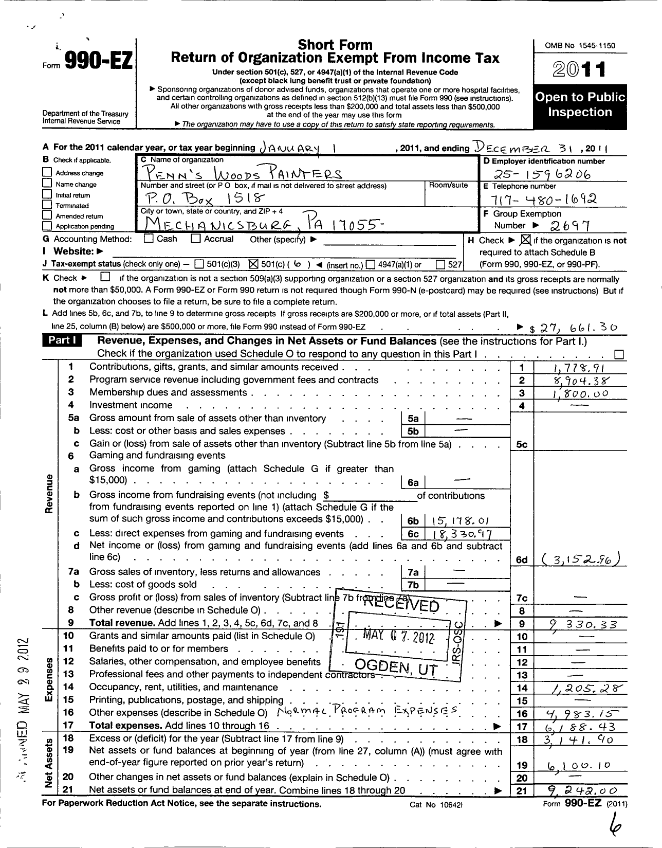 Image of first page of 2011 Form 990EO for National Society of Tole and Decorative Painters / Penns Woods Painters