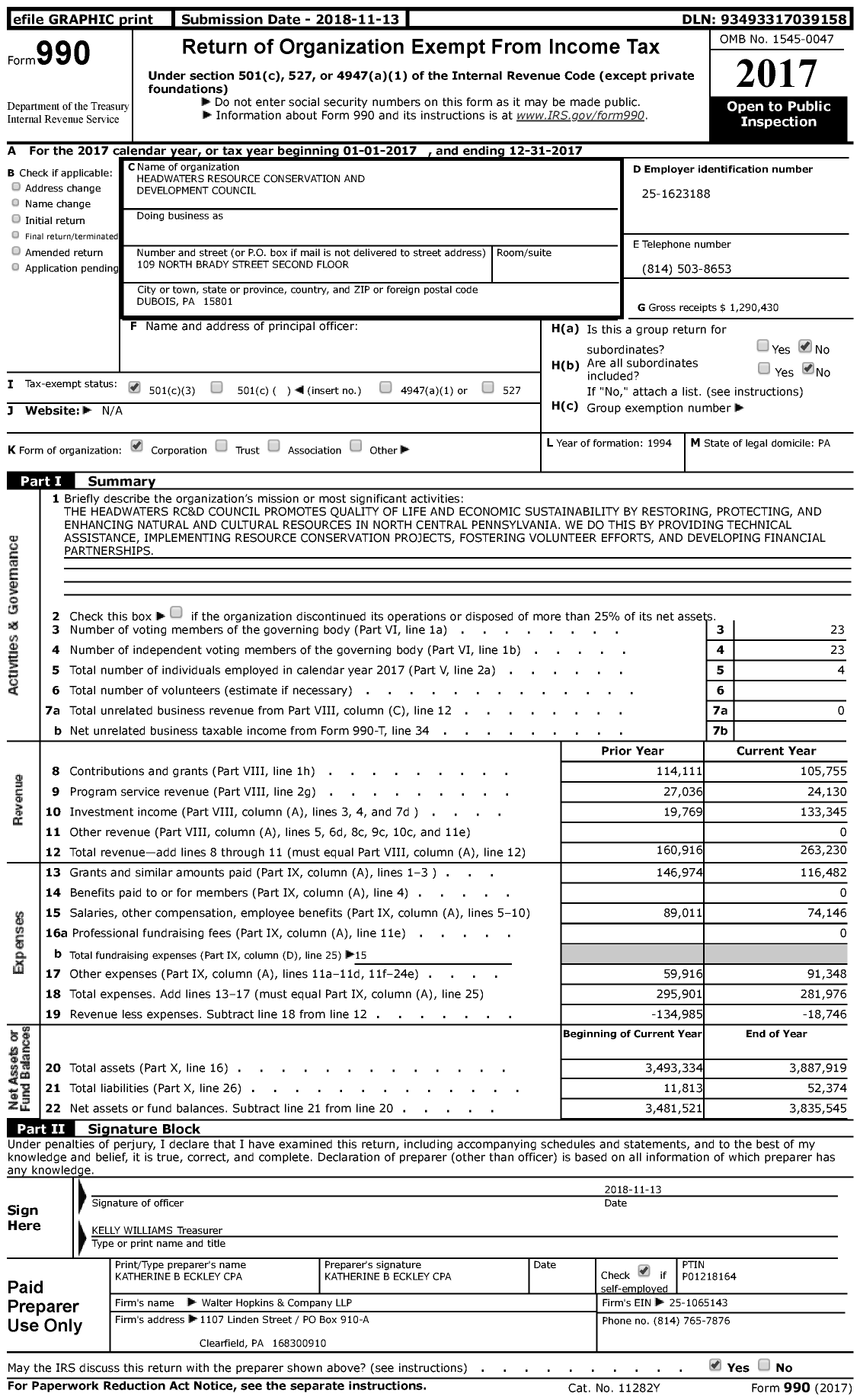 Image of first page of 2017 Form 990 for Headwaters Resource Conservation & Development Council