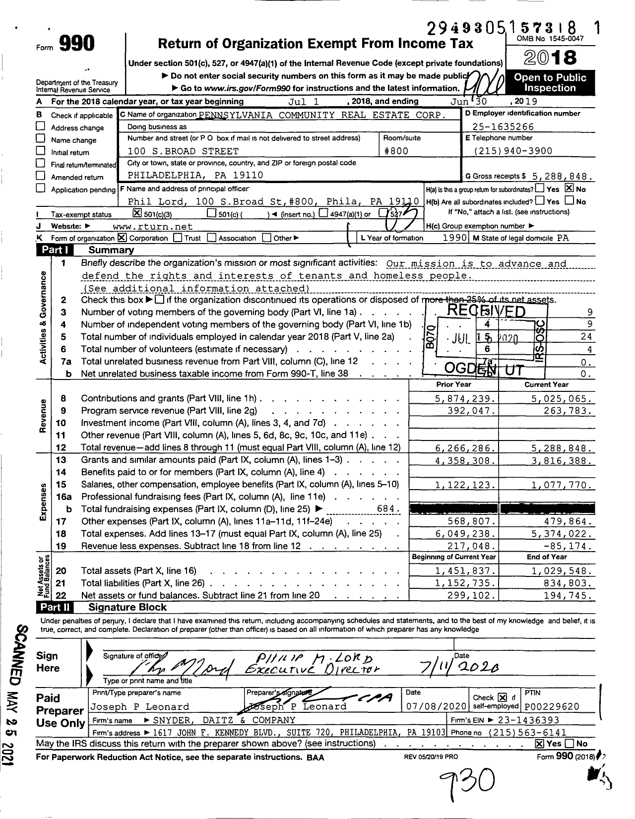 Image of first page of 2018 Form 990 for Tenant Union Representative Network (TURN)