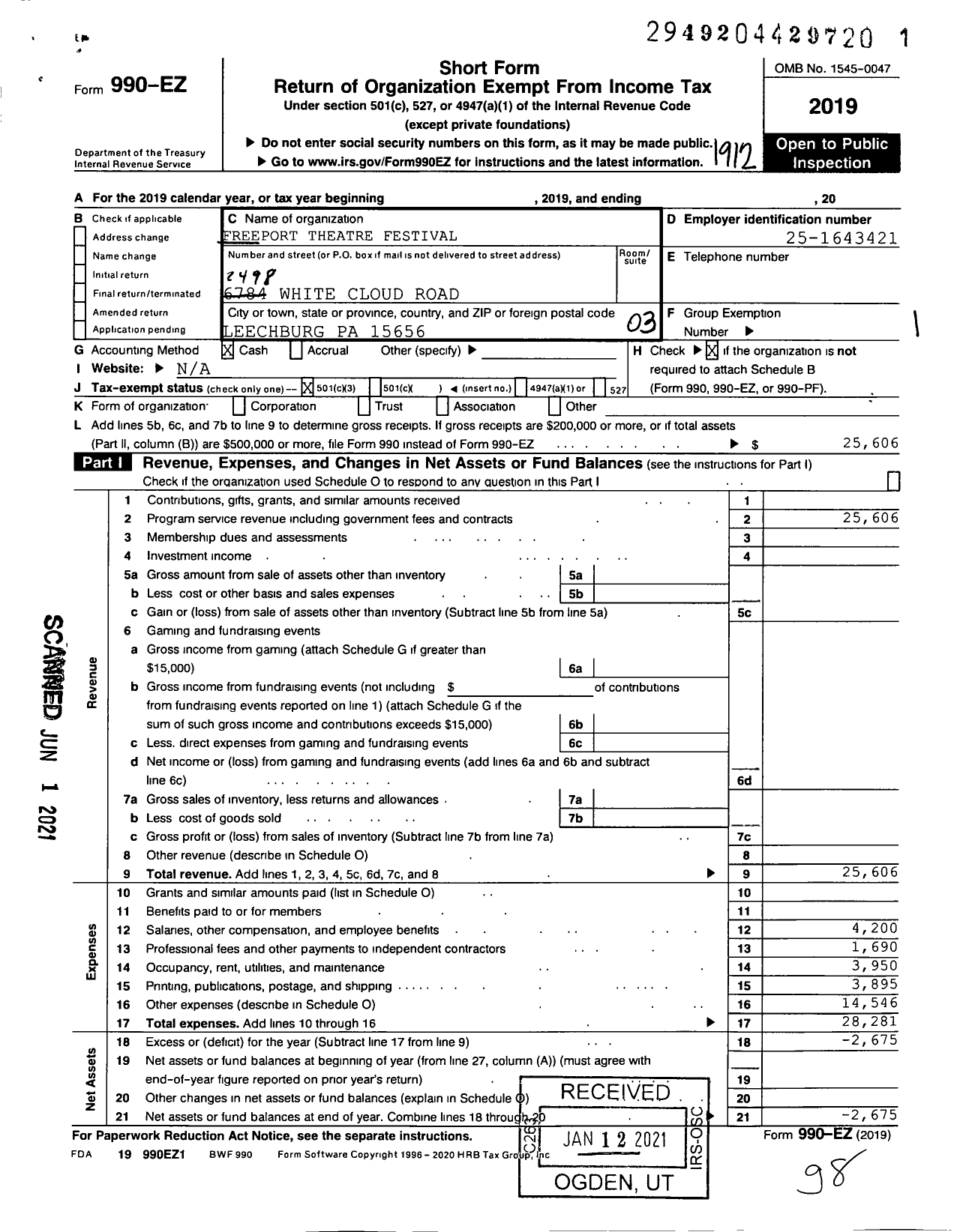 Image of first page of 2019 Form 990EZ for Freeport Theatre Festival