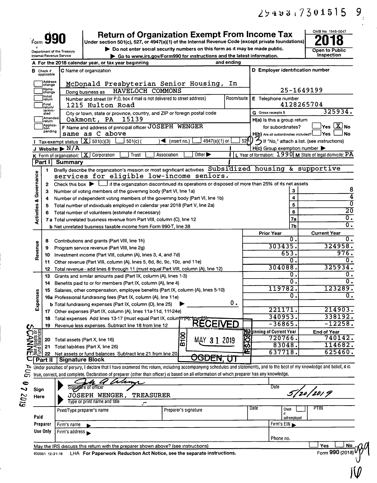 Image of first page of 2018 Form 990 for Haveloch Commons