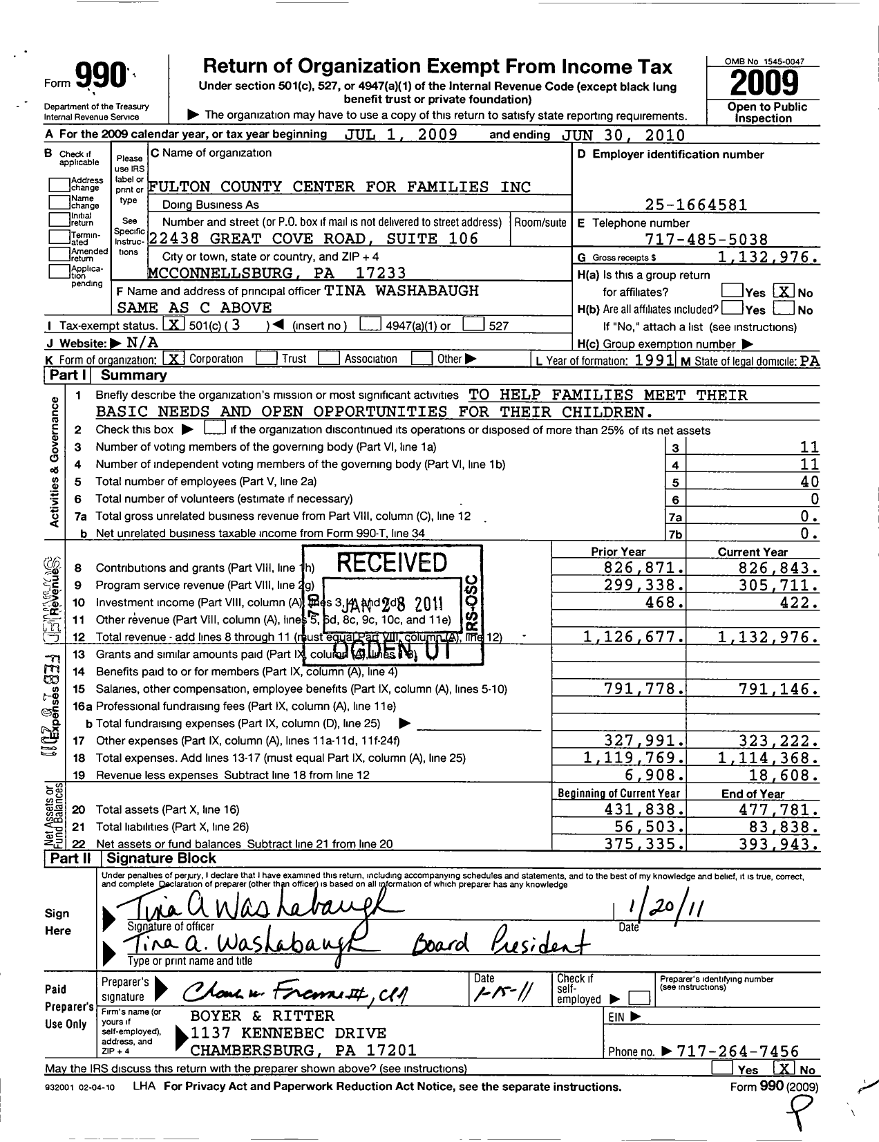 Image of first page of 2009 Form 990 for Fulton County Center for Families