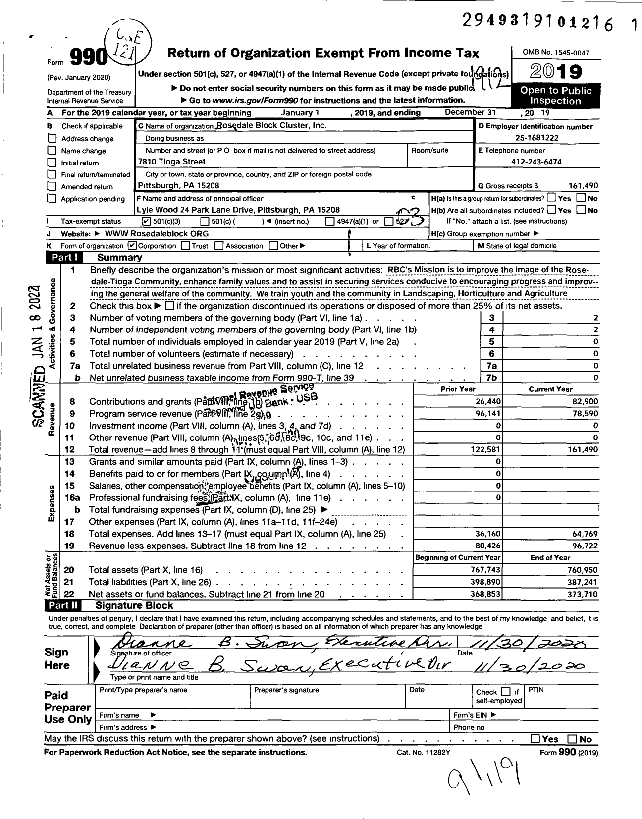 Image of first page of 2019 Form 990 for Rosedale Block Cluster