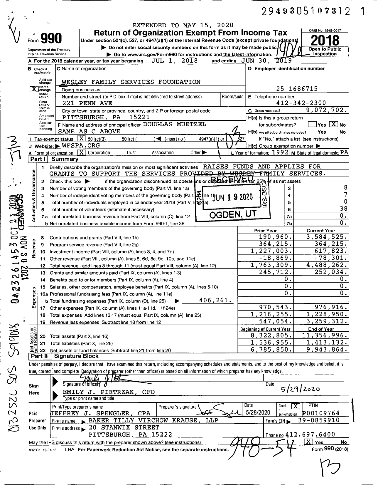 Image of first page of 2018 Form 990 for Wesley Family Services Foundation