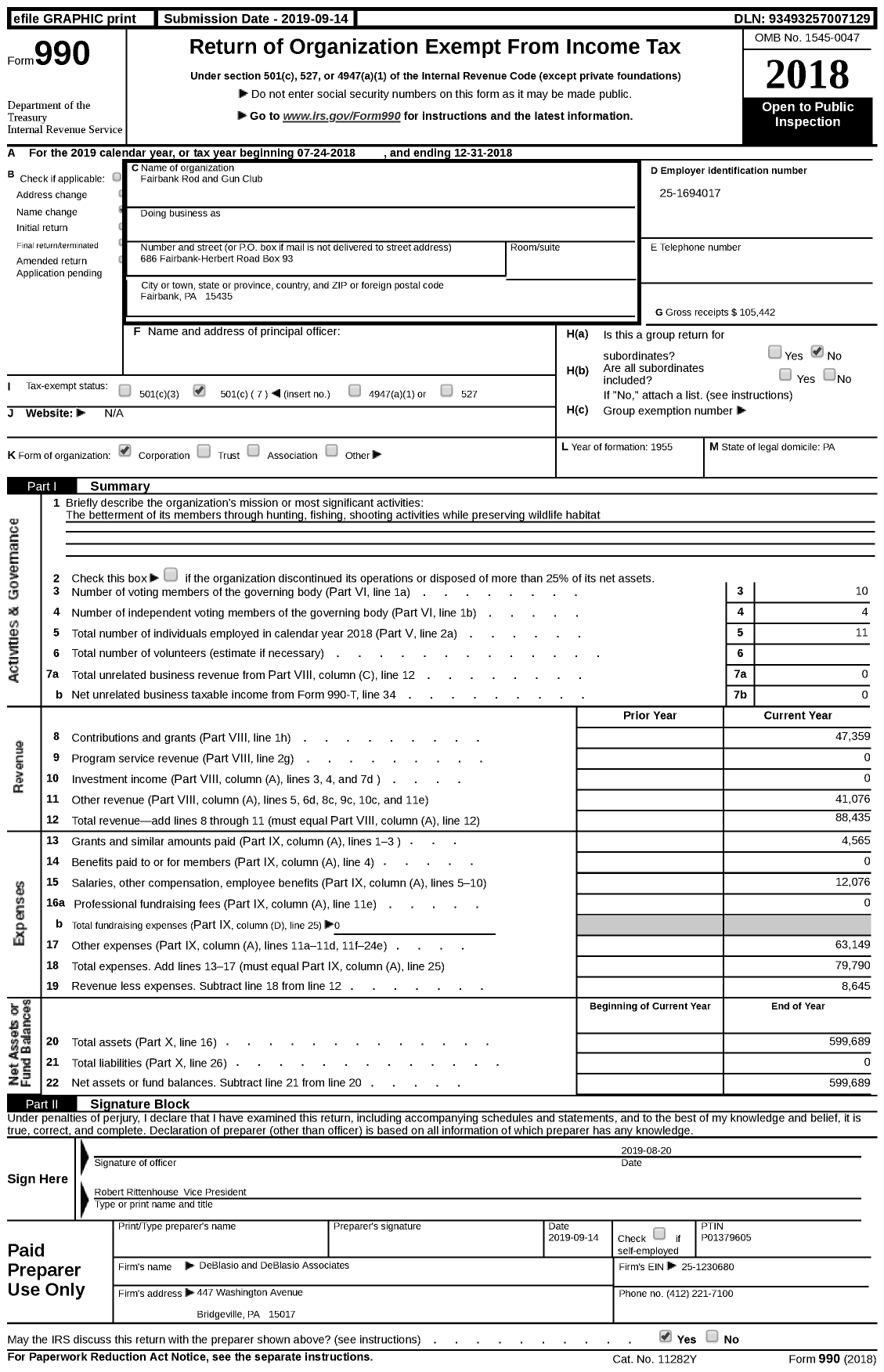 Image of first page of 2018 Form 990 for Fairbanks Rod and Gun Club