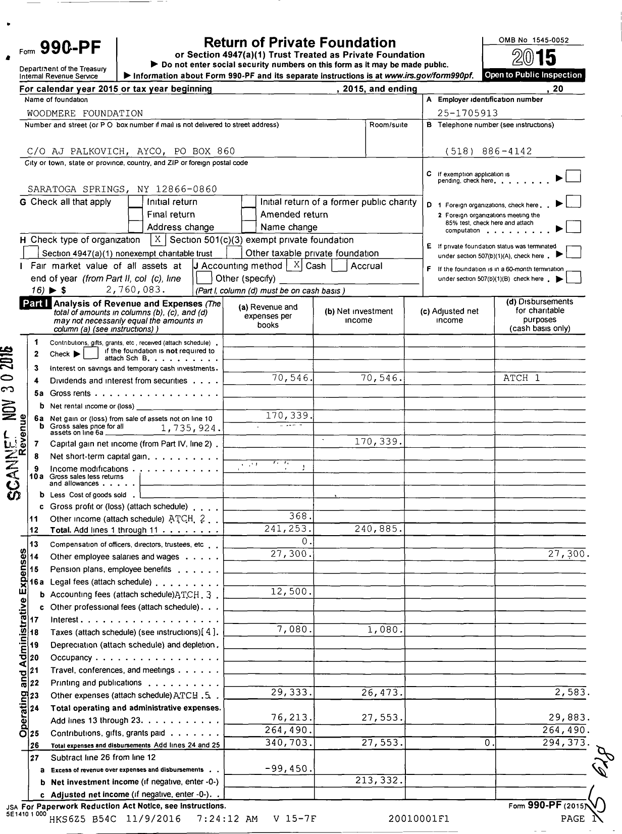 Image of first page of 2015 Form 990PF for Woodmere Foundation
