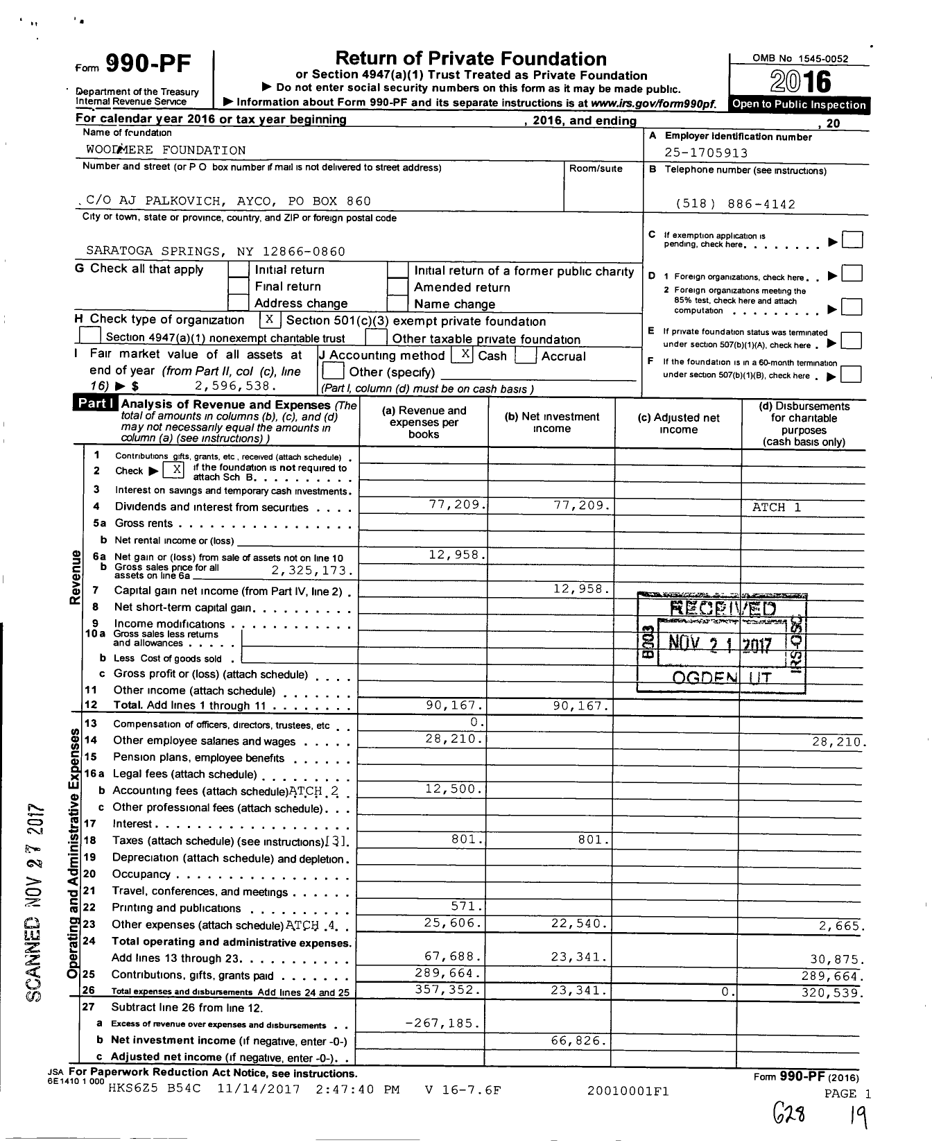 Image of first page of 2016 Form 990PF for Woodmere Foundation