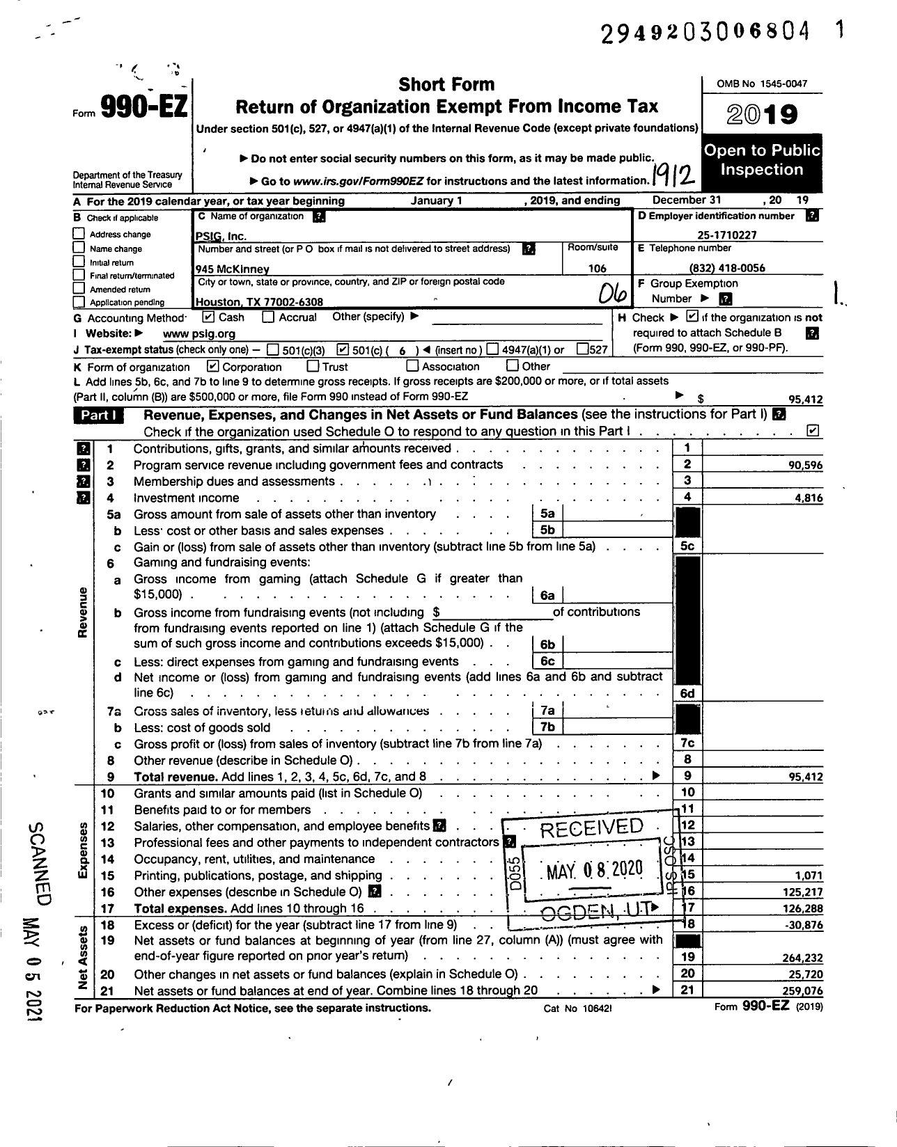 Image of first page of 2019 Form 990EO for Pipeline Simulation Interest Group (PSIG)