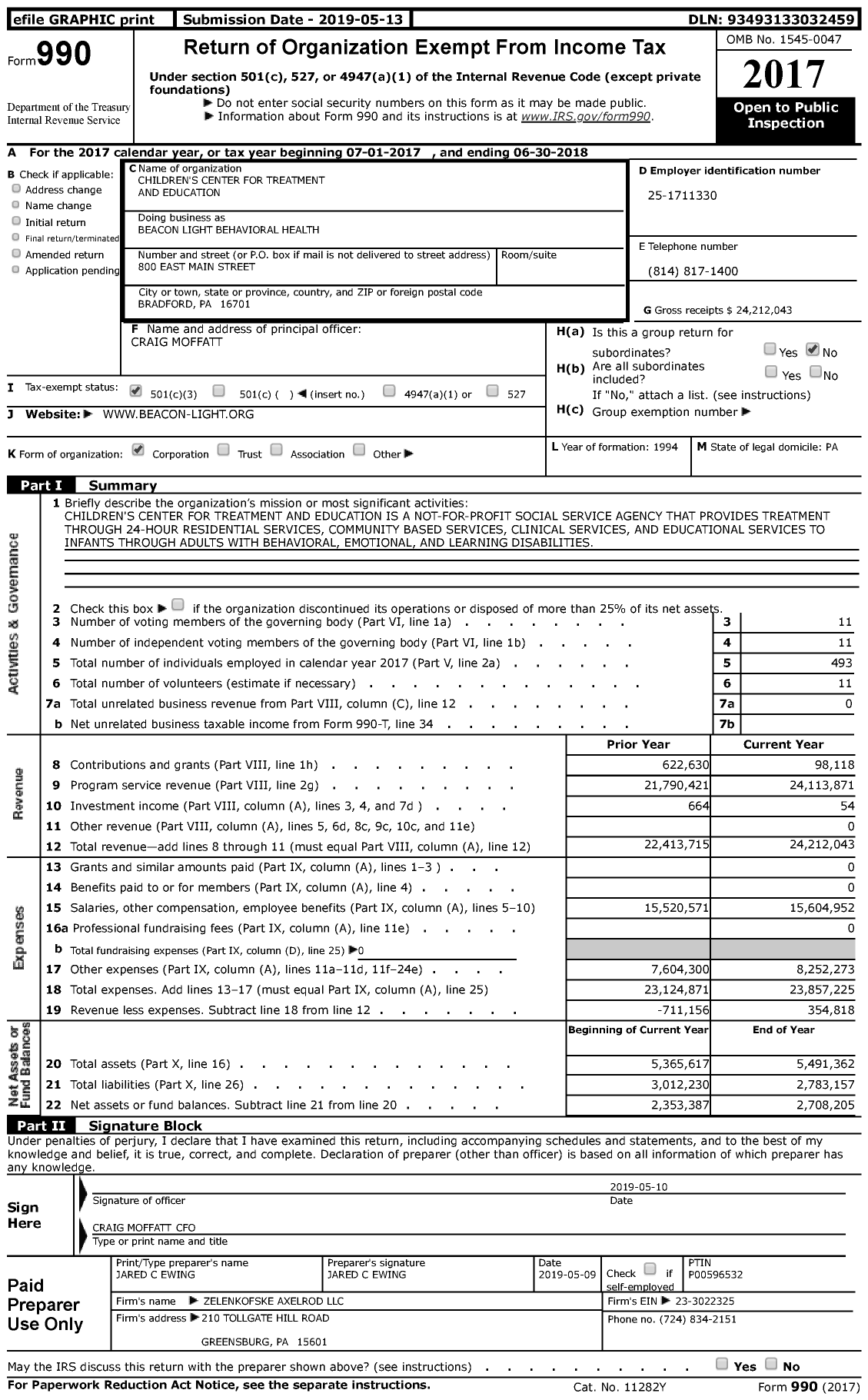 Image of first page of 2017 Form 990 for Beacon Light Behavioral Health (BL)