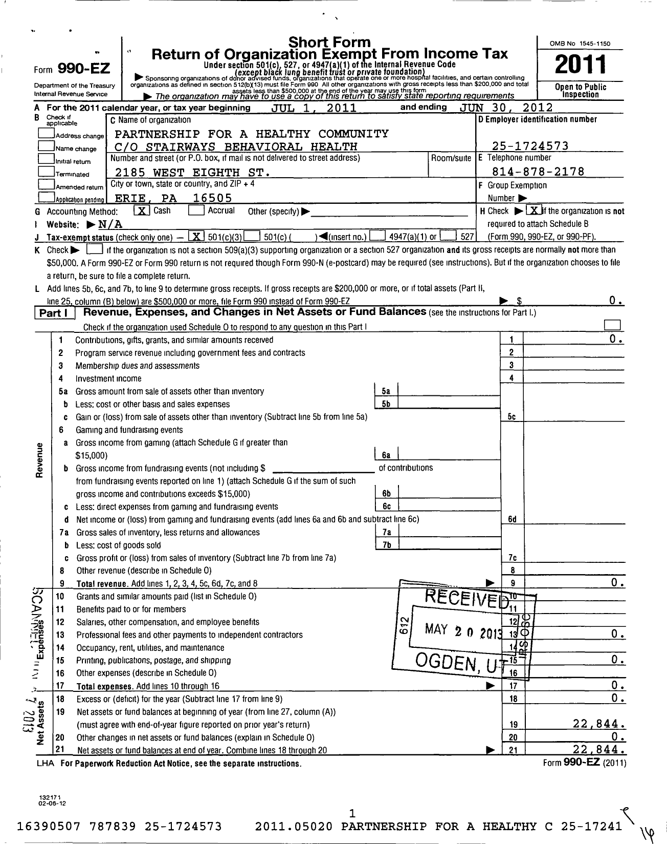 Image of first page of 2011 Form 990EZ for Partnership for A Healthy Community