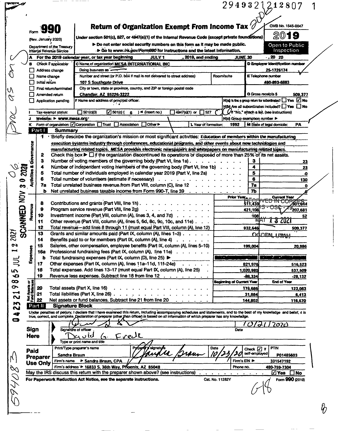 Image of first page of 2019 Form 990O for MESA International