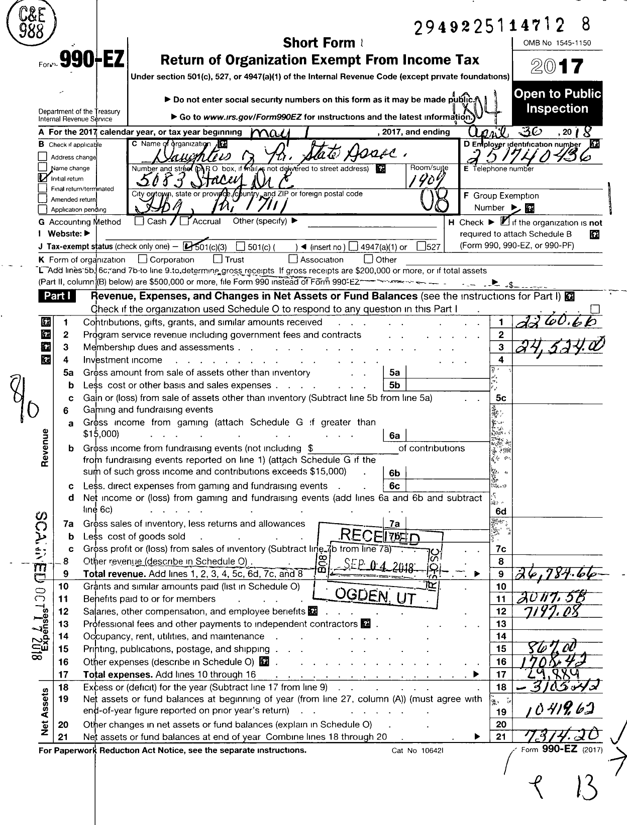 Image of first page of 2017 Form 990EO for Improved Benevolent and Protective Order of Elks of the World - Daughters of Pa State Assoc