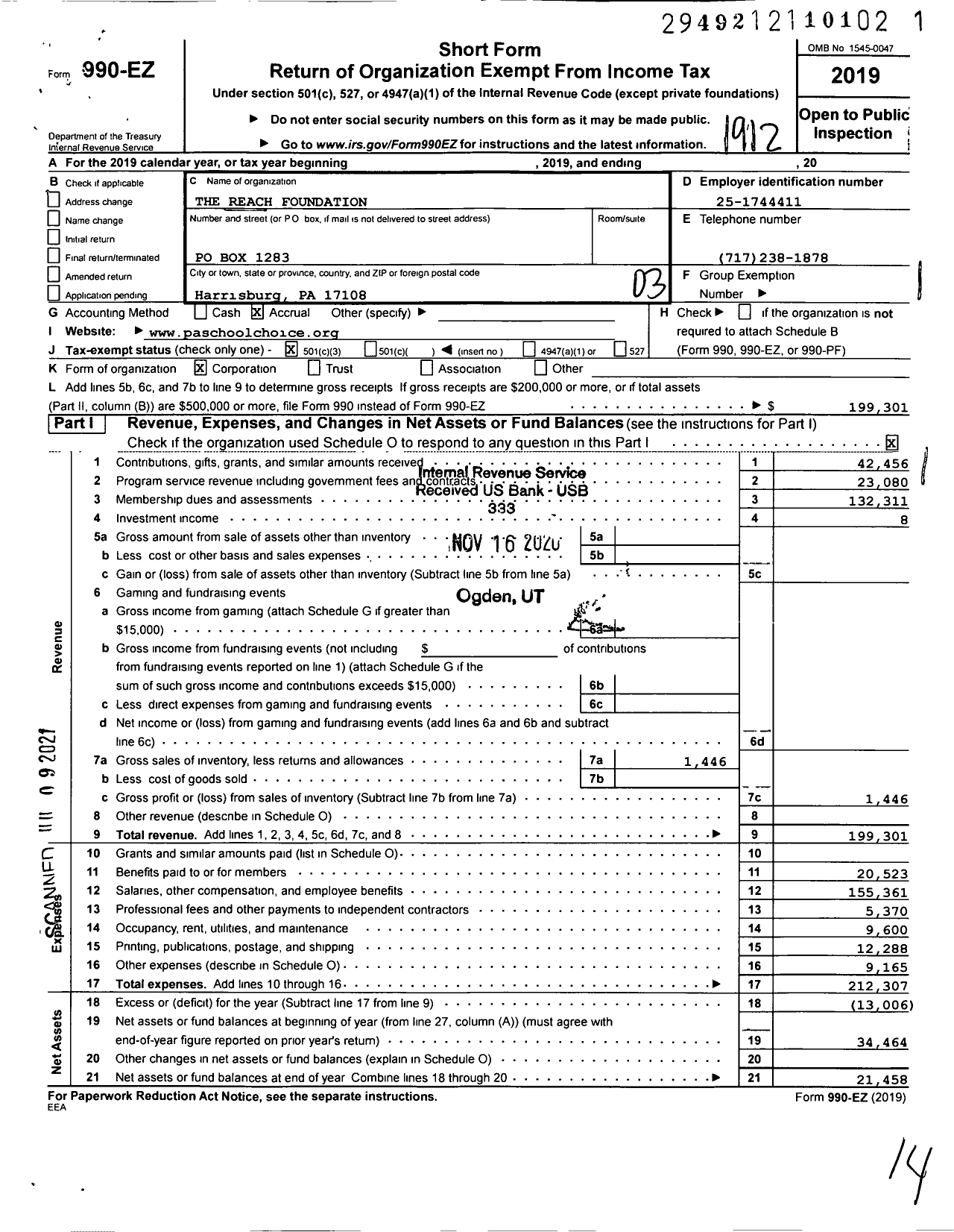 Image of first page of 2019 Form 990EZ for Reach Foundation