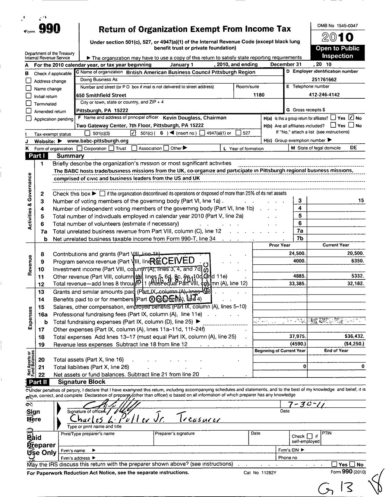 Image of first page of 2010 Form 990O for British-American Connections Pittsburgh