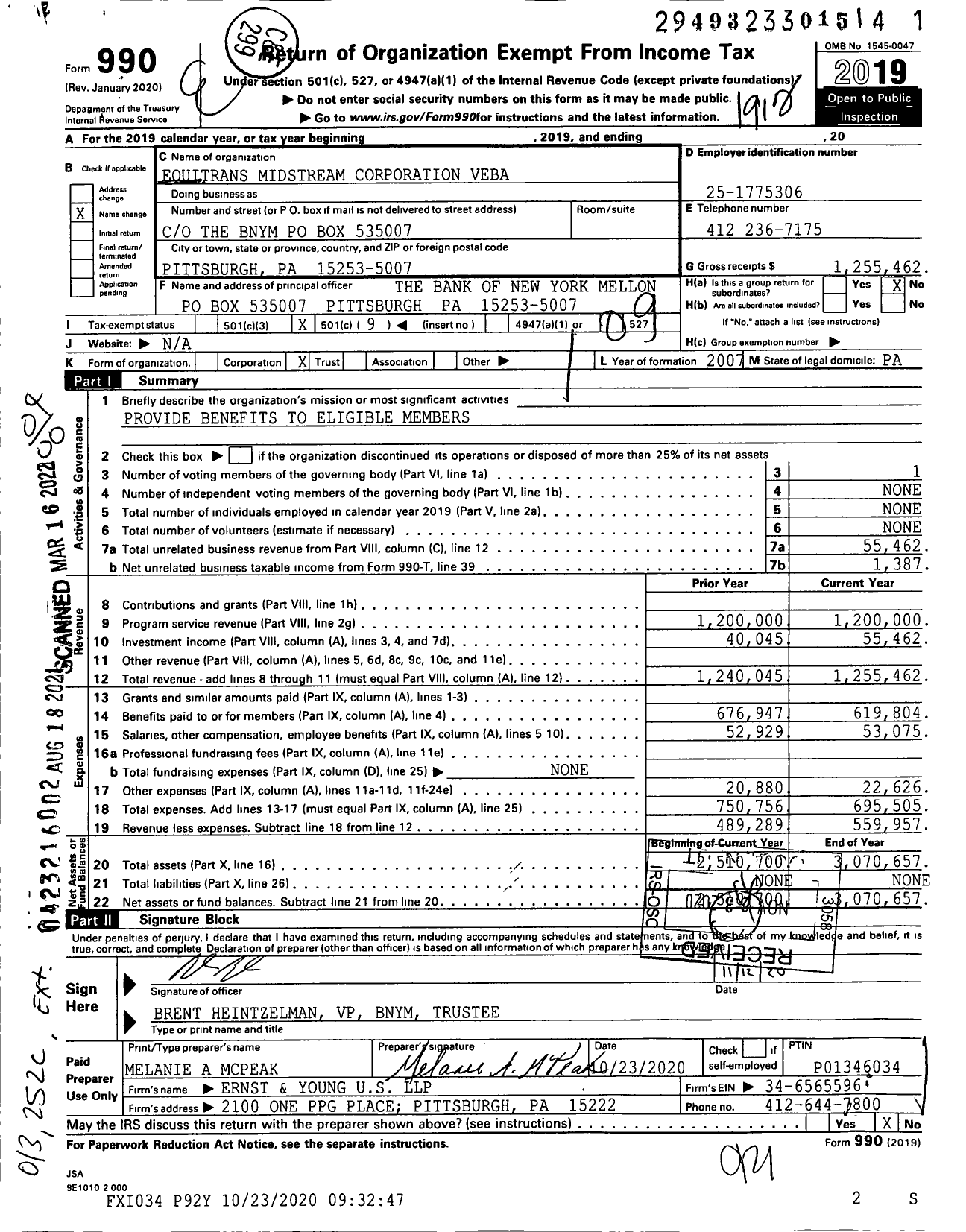 Image of first page of 2019 Form 990O for Equitrans Midstream Corporation Veba