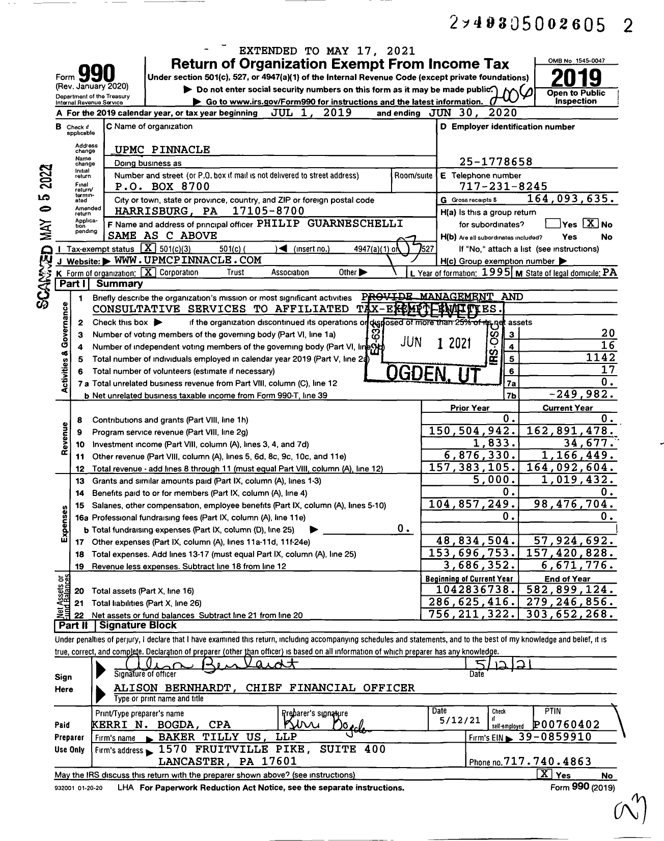 Image of first page of 2019 Form 990 for UPMC Pinnacle