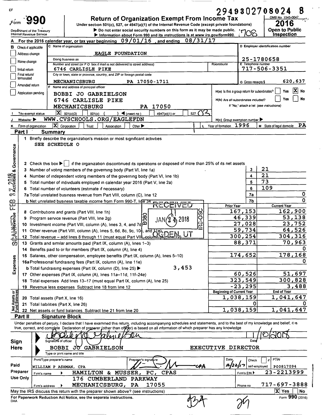 Image of first page of 2016 Form 990 for Eagle Foundation