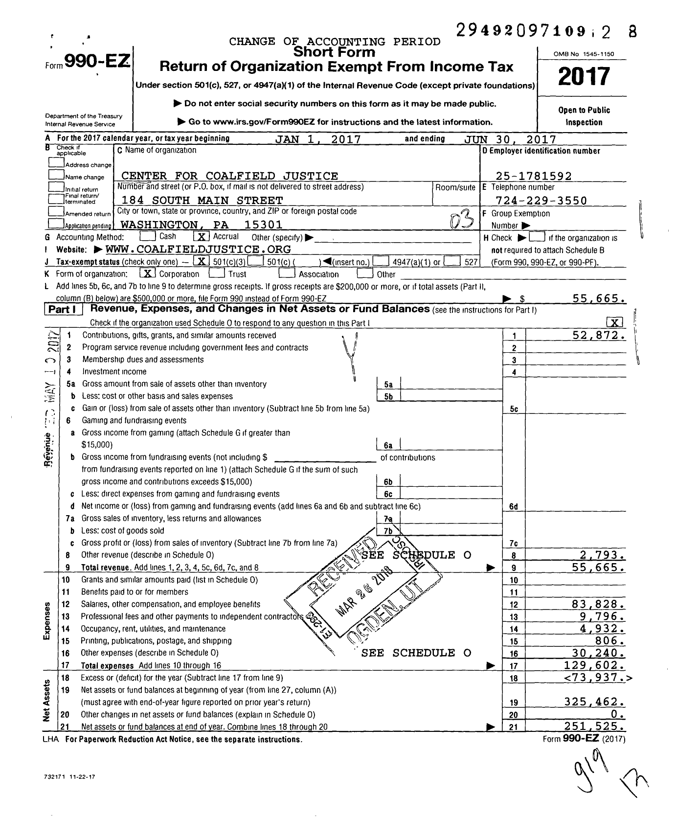 Image of first page of 2016 Form 990EZ for Center for Coalfield Justice