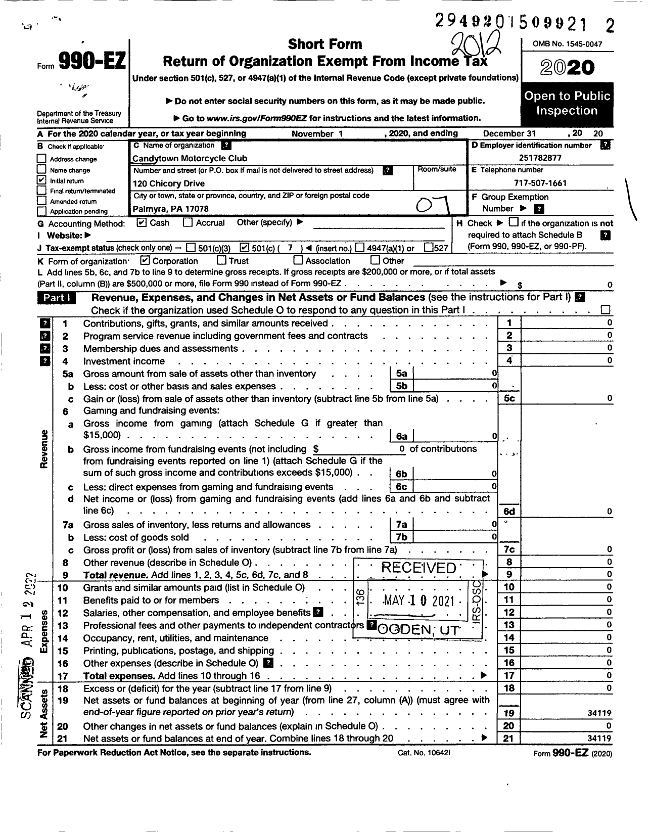 Image of first page of 2020 Form 990EO for Candytown Motorcycle Club