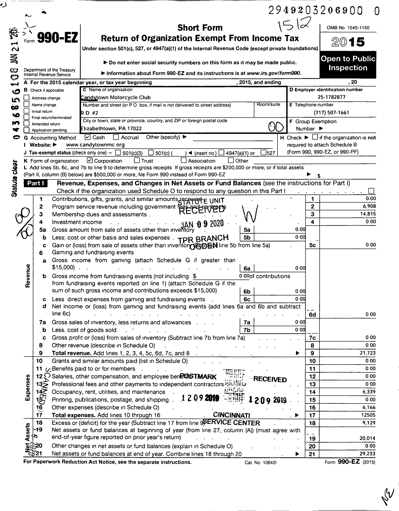 Image of first page of 2015 Form 990EO for Candytown Motorcycle Club