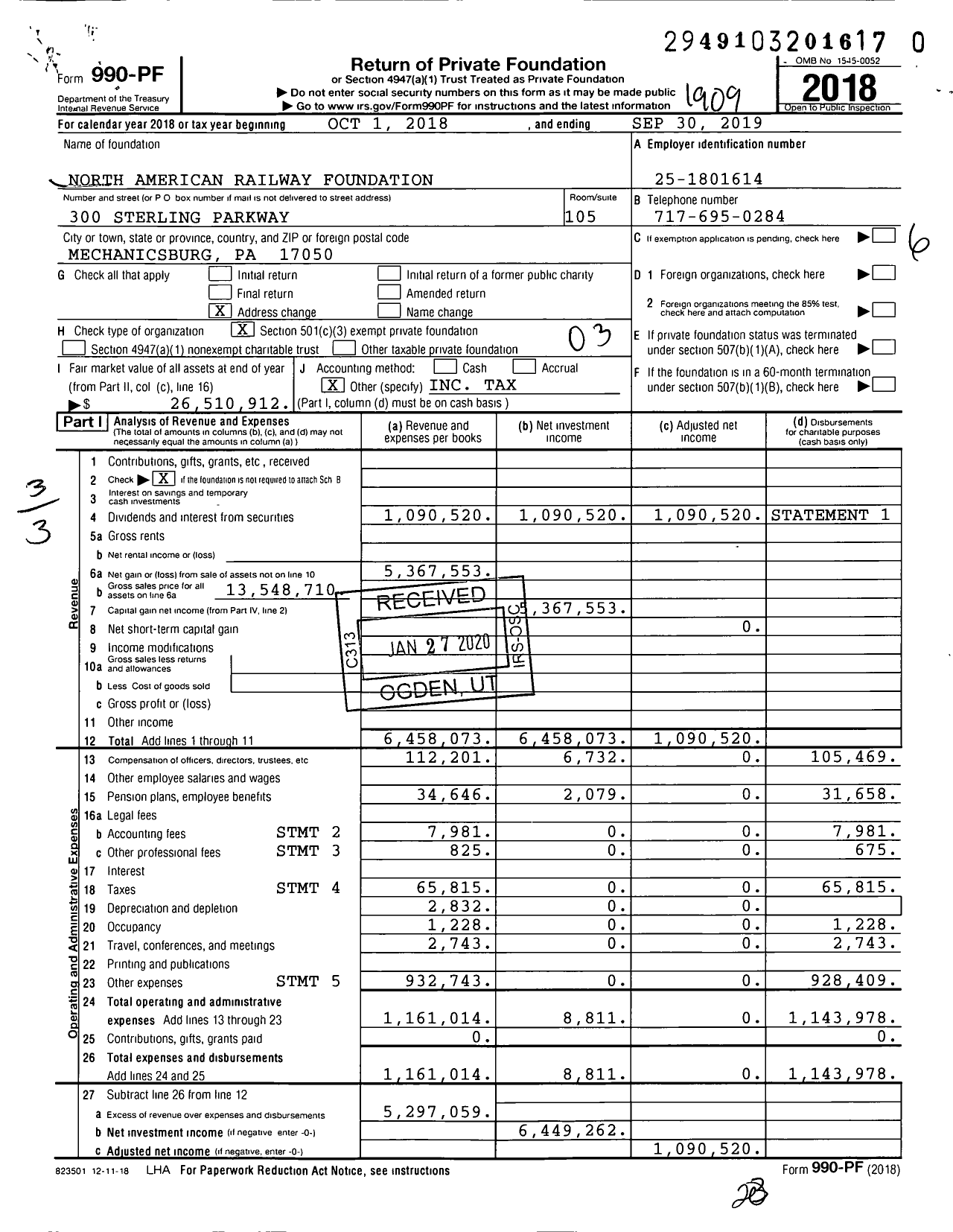 Image of first page of 2018 Form 990PR for North American Railway Foundation