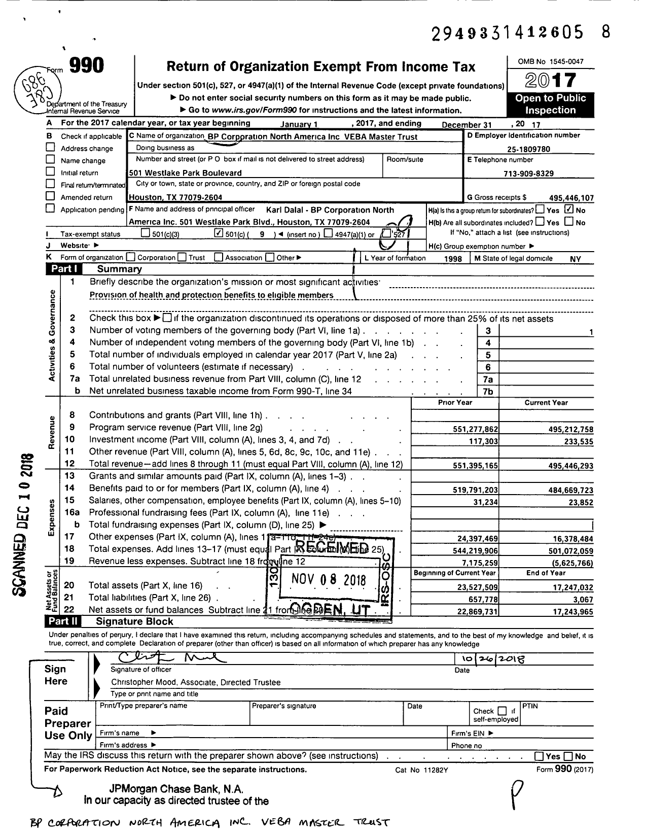 Image of first page of 2017 Form 990O for BP Corporation North America Veba Master Trust
