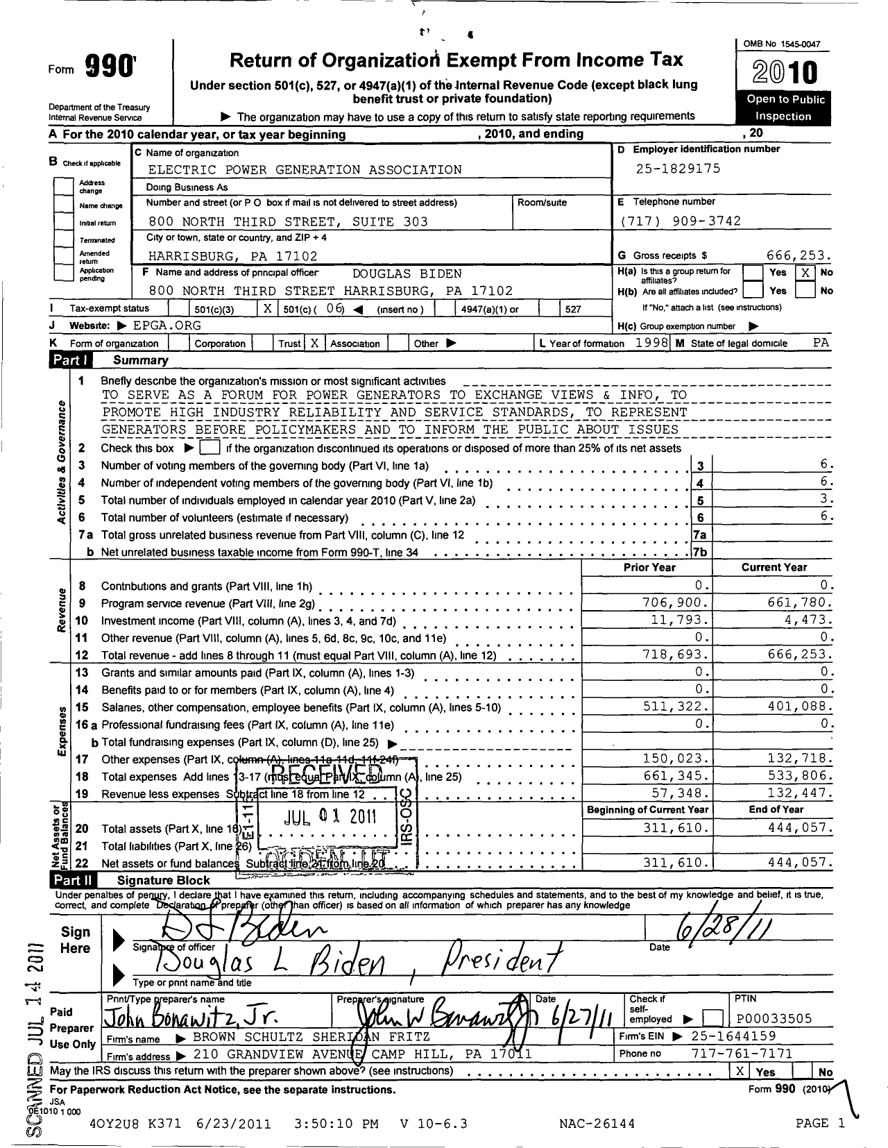 Image of first page of 2010 Form 990O for Electric Power Generation Association