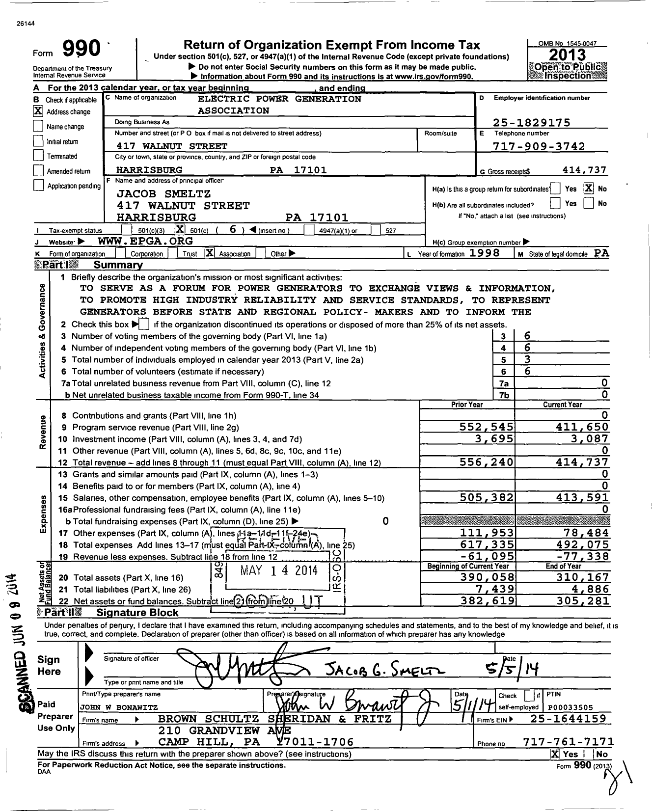 Image of first page of 2013 Form 990O for Electric Power Generation Association