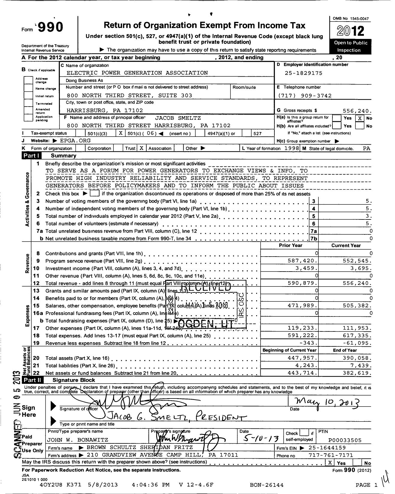 Image of first page of 2012 Form 990O for Electric Power Generation Association