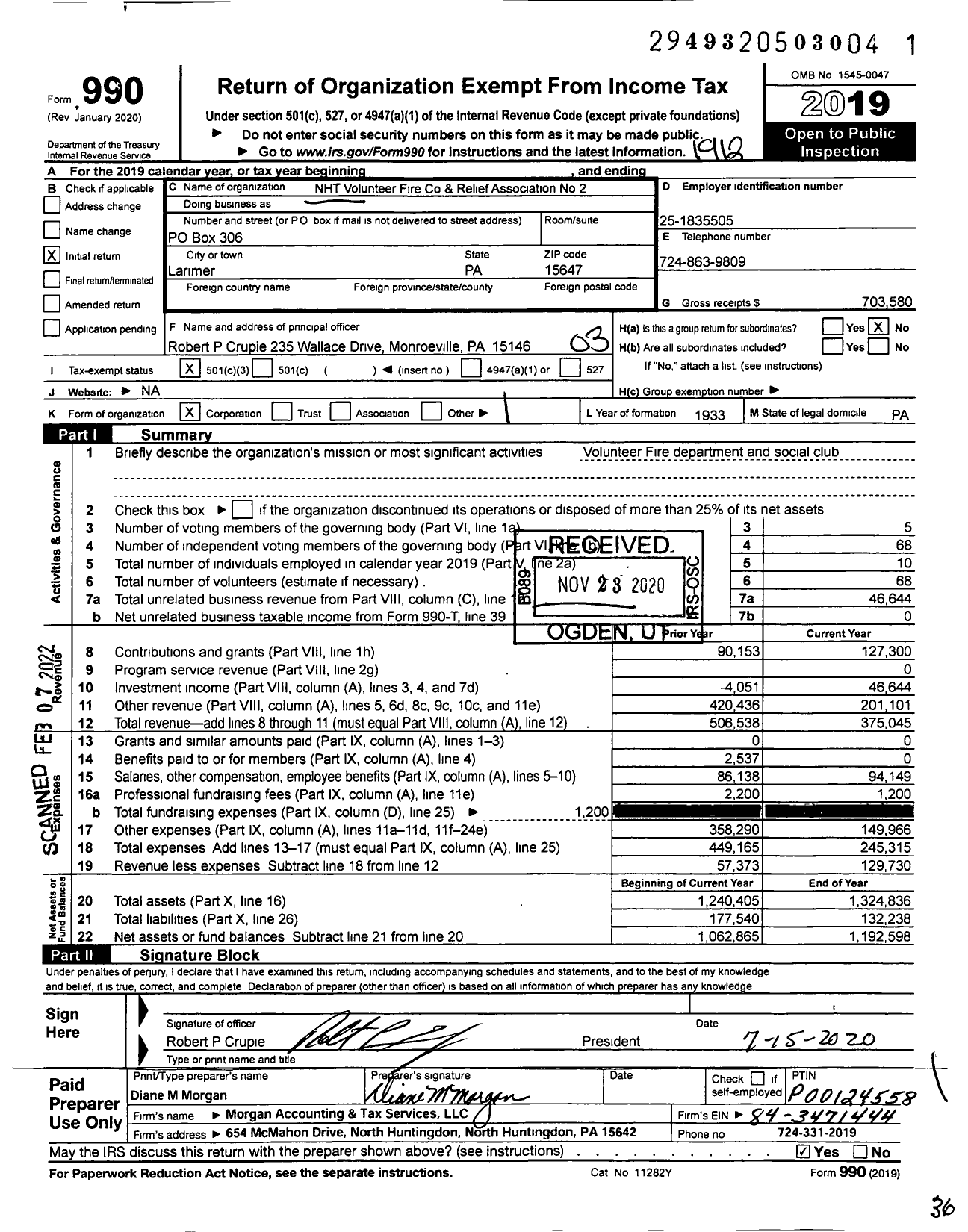 Image of first page of 2019 Form 990 for Larimer Fire Dept