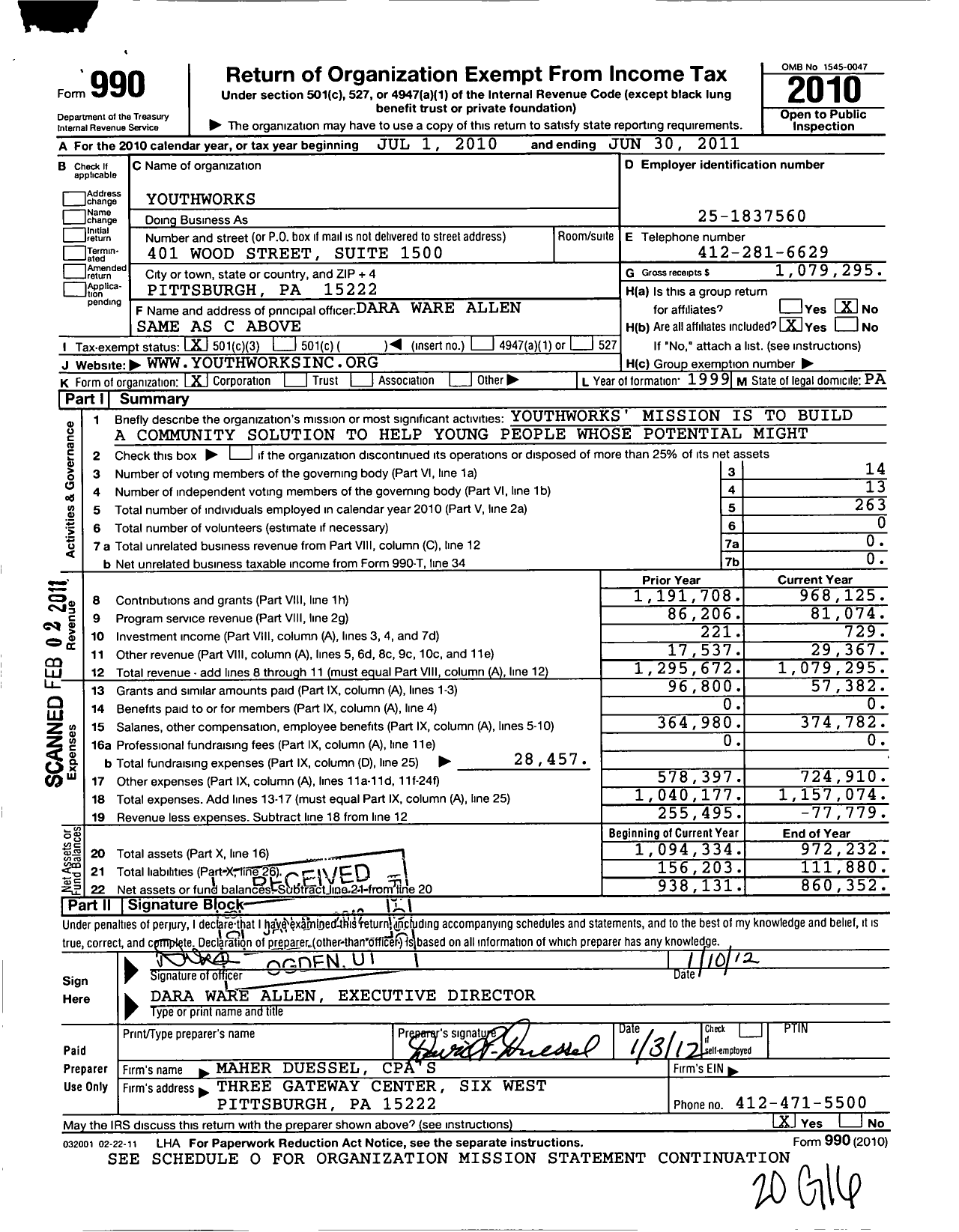 Image of first page of 2010 Form 990 for YouthWorks