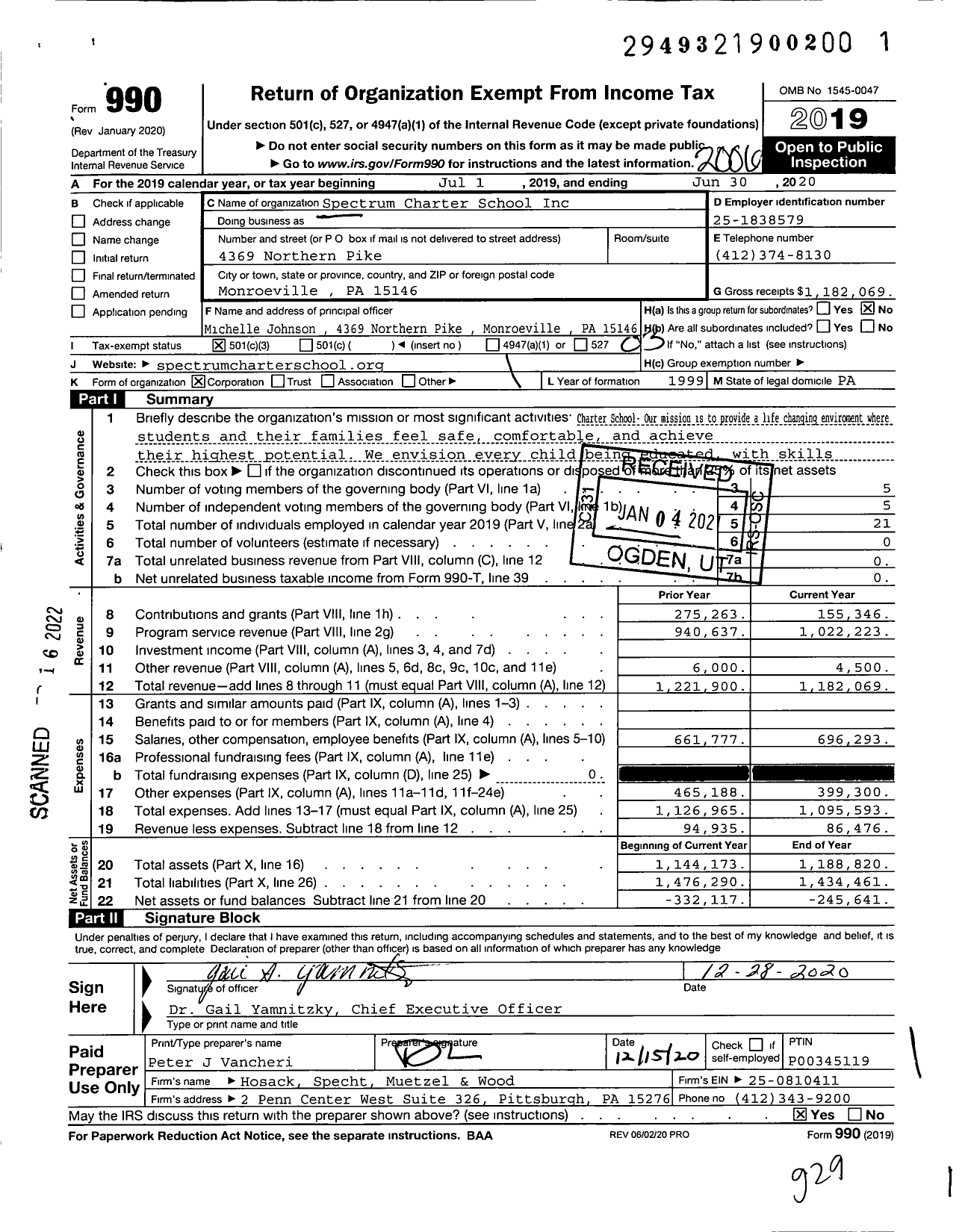 Image of first page of 2019 Form 990 for Spectrum Charter School