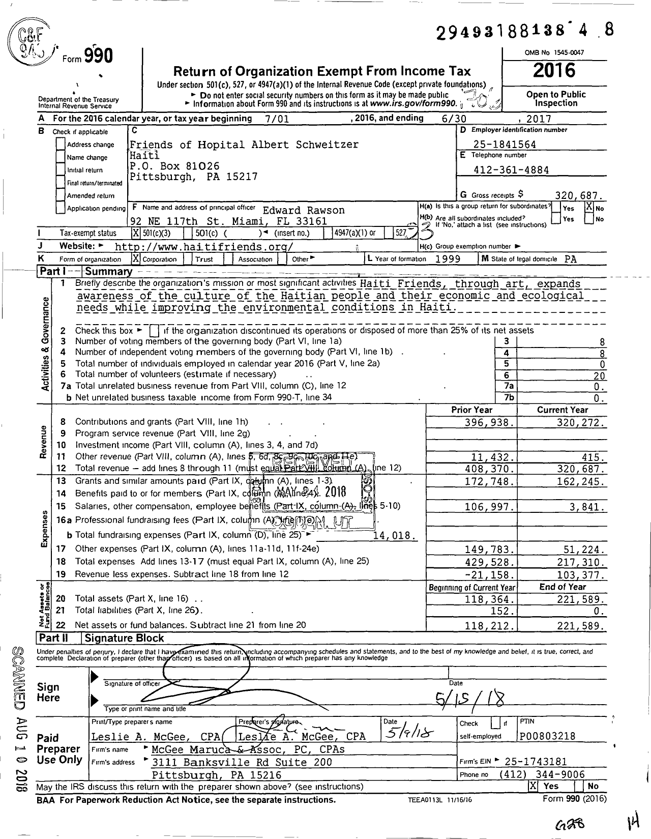 Image of first page of 2016 Form 990 for Haiti Friends