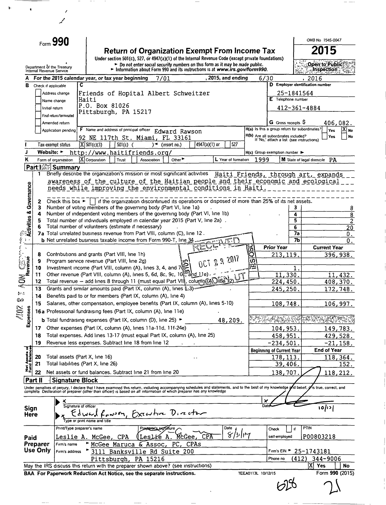 Image of first page of 2015 Form 990 for Haiti Friends