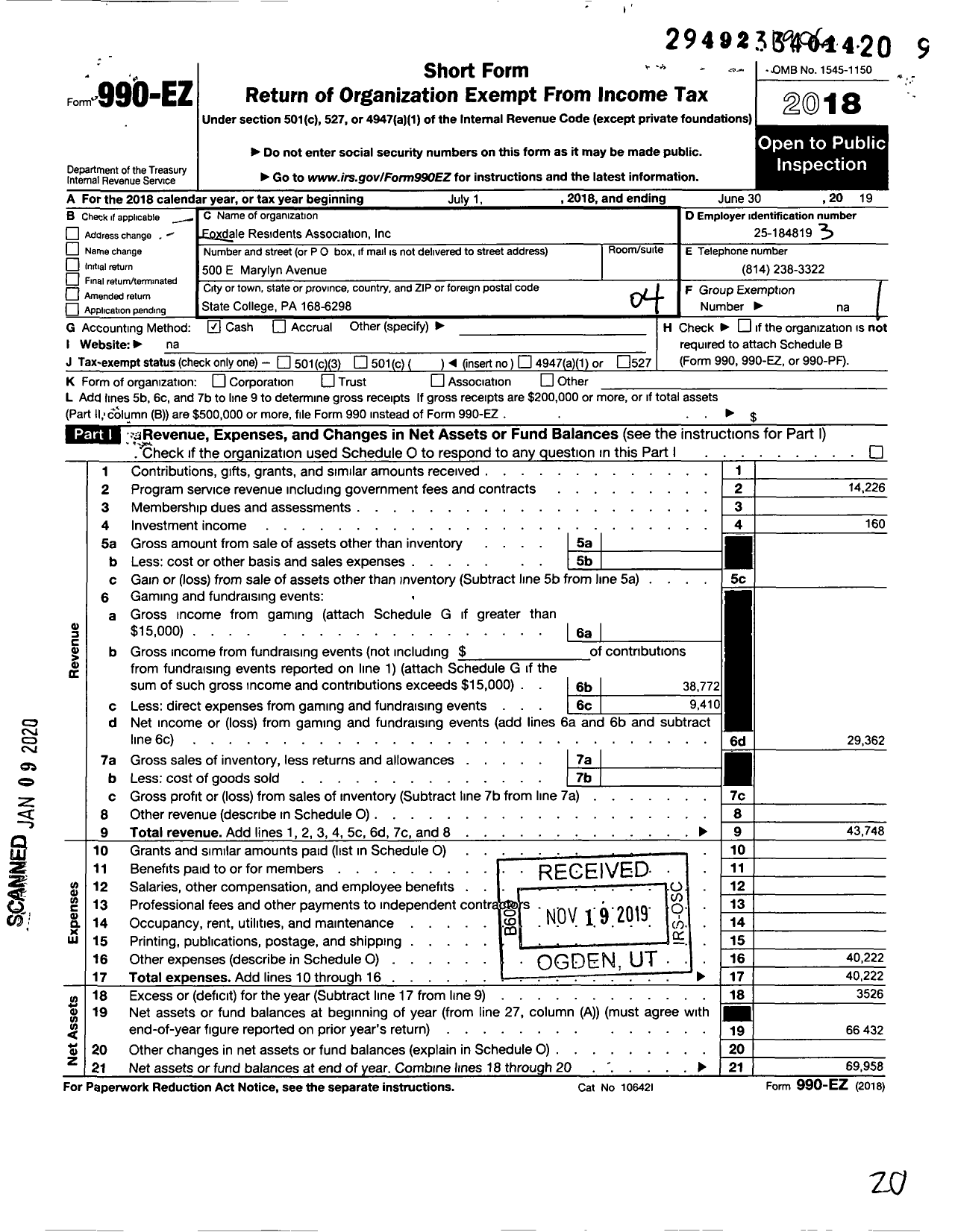 Image of first page of 2018 Form 990EO for Foxdale Resisents Association