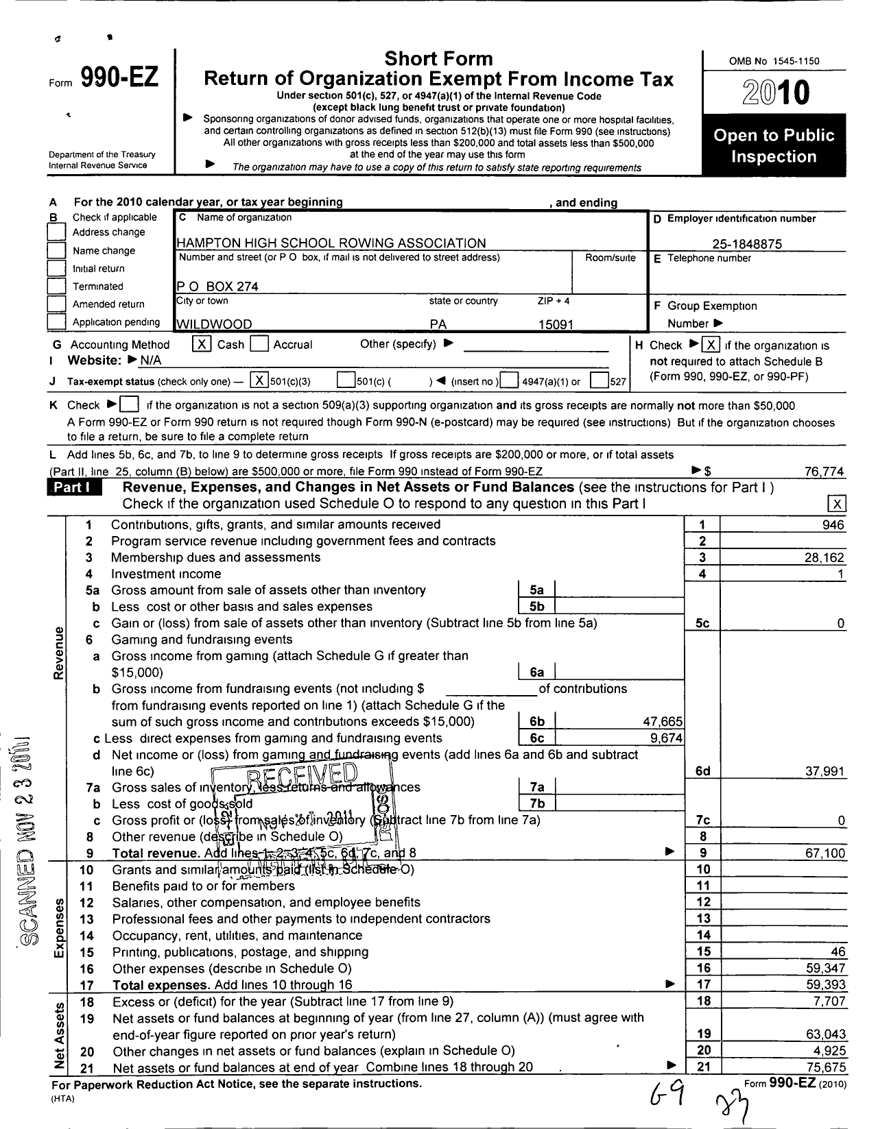 Image of first page of 2010 Form 990EZ for Hampton High School Rowing Association